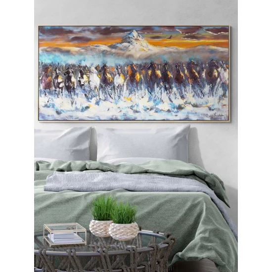 Karda Koşan Atlar Yağlı Boya Tablosu