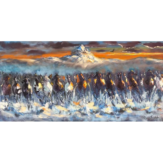 Karda Koşan Atlar Yağlı Boya Tablosu