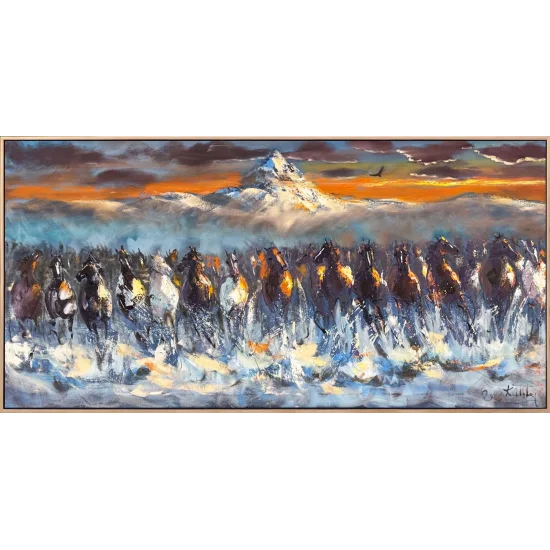 Karda Koşan Atlar Yağlı Boya Tablosu