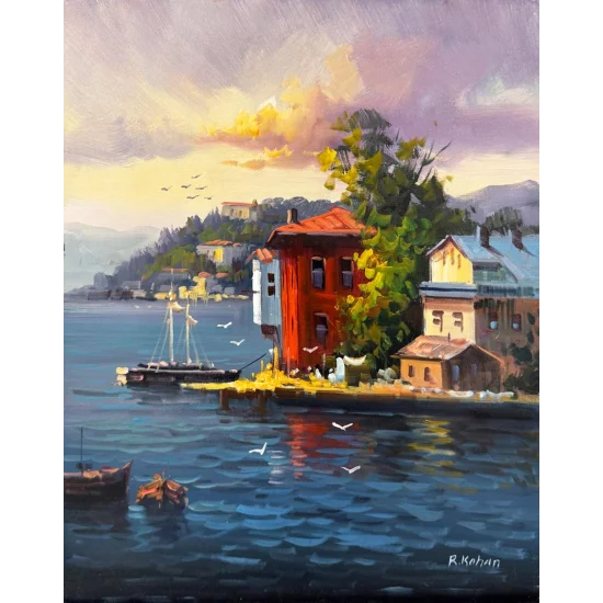 Boğaz Manzarası Yalılar Yağlı Boya Tablosu