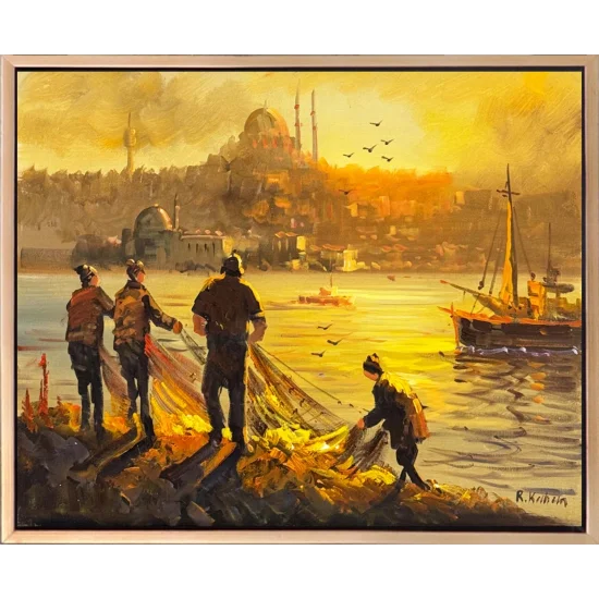 Boğazda Balıkçı Bereketi Yağlı Boya Tablosu