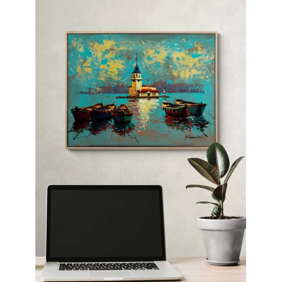 Kız Kulesinde Sandallar Yağlı Boya Tablosu