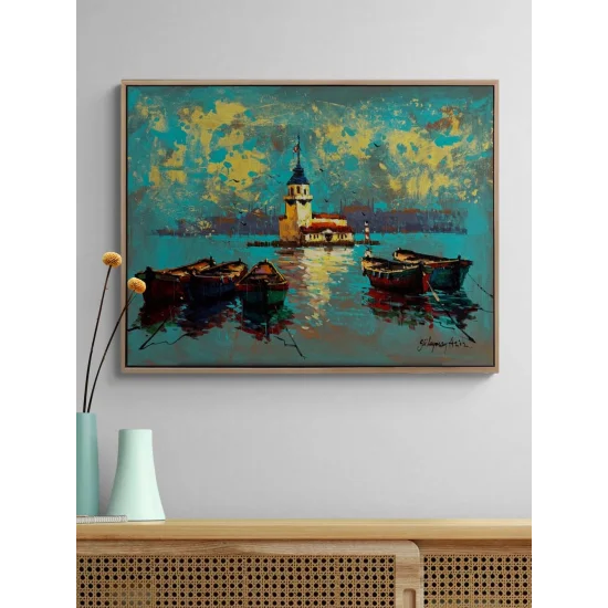 Kız Kulesinde Sandallar Yağlı Boya Tablosu