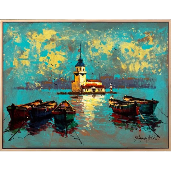 Kız Kulesinde Sandallar Yağlı Boya Tablosu