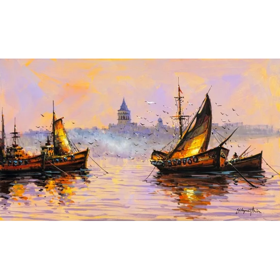 Gün Batarken Liman Yağlı Boya Tablosu