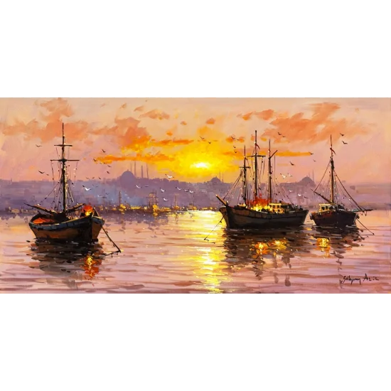 Boğazda Güneşin Vedası Yağlı Boya Tablosu