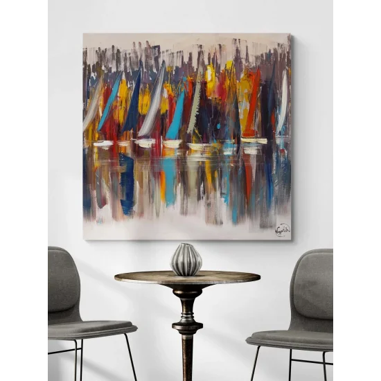 Yelkenli Yansımalar Yağlı Boya Tablosu