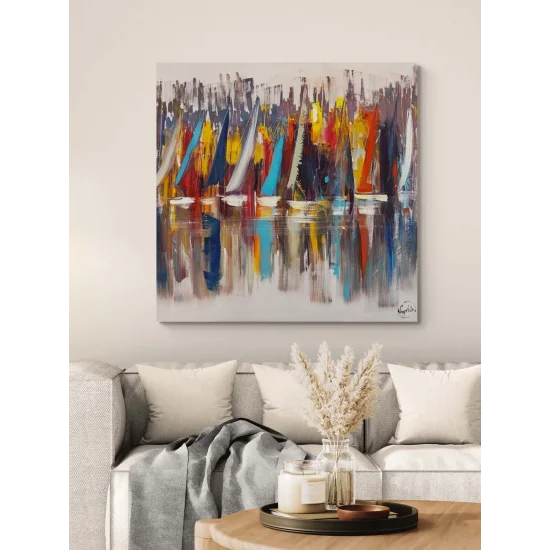 Yelkenli Yansımalar Yağlı Boya Tablosu