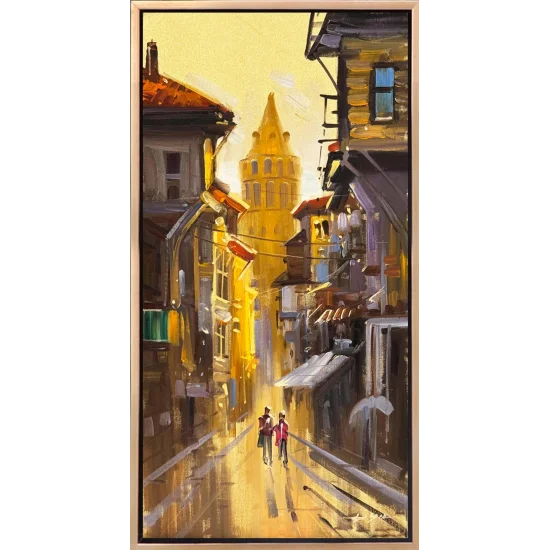 Turuncu Akşam Galata Yağlı Boya Tablosu