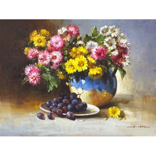 Papatyalar ve Üzümler Yağlı Boya Tablosu