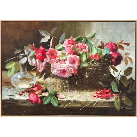 Sepette Baharın Gülleri Yağlı Boya Tablosu