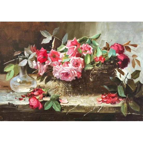 Sepette Baharın Gülleri Yağlı Boya Tablosu
