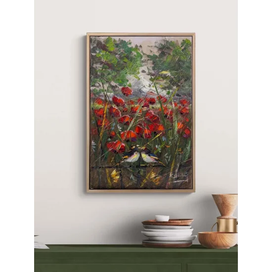 İki Kuş Bir Mevsim Yağlı Boya Tablosu