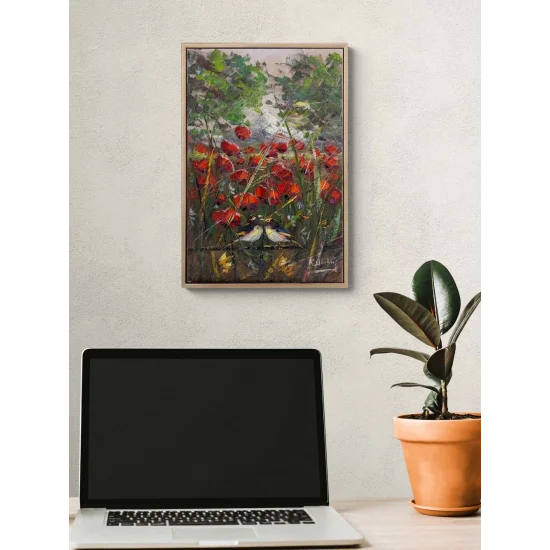 İki Kuş Bir Mevsim Yağlı Boya Tablosu