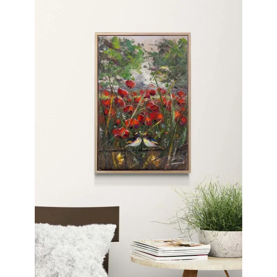 İki Kuş Bir Mevsim Yağlı Boya Tablosu