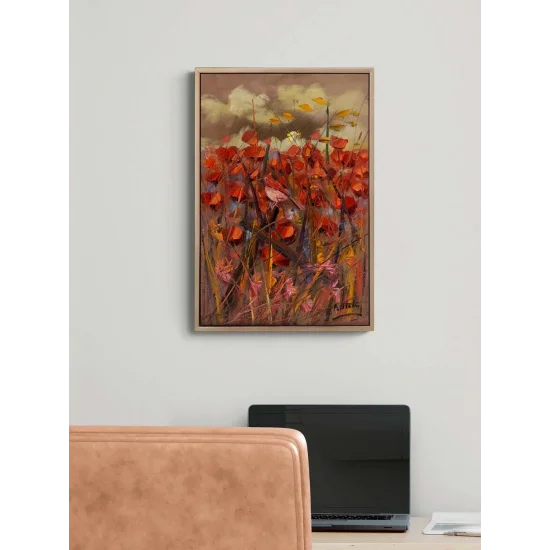 Kırmızıya Konan Kuş Yağlı Boya Tablosu