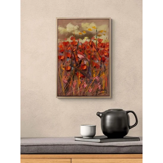 Kırmızıya Konan Kuş Yağlı Boya Tablosu