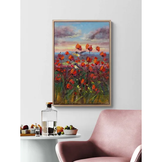 Kuşların Kırmızı Bahçesi Yağlı Boya Tablosu