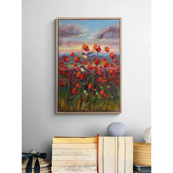 Kuşların Kırmızı Bahçesi Yağlı Boya Tablosu