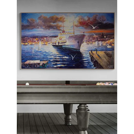 Boğazda Akşam Vapuru Yağlı Boya Tablosu