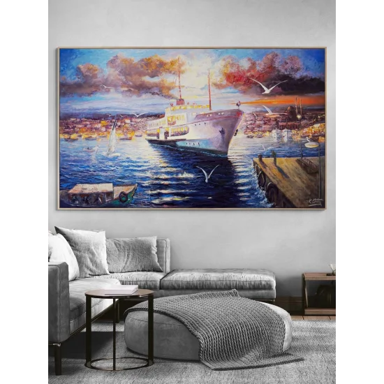 Boğazda Akşam Vapuru Yağlı Boya Tablosu