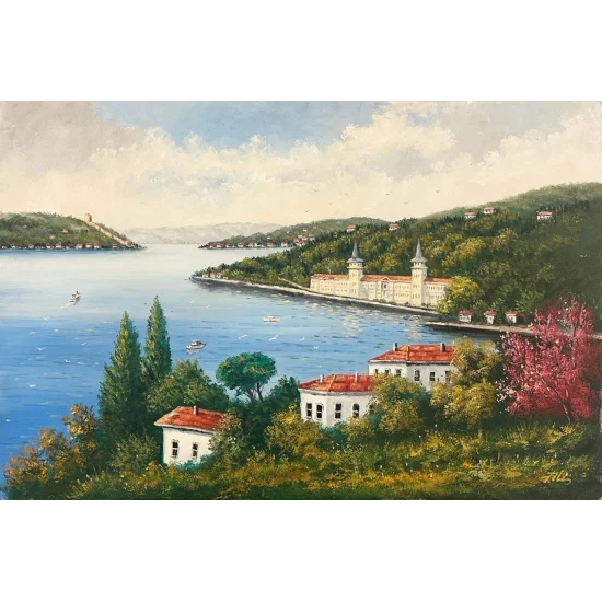 Çiçek Açan Boğaz Yağlı Boya Tablosu