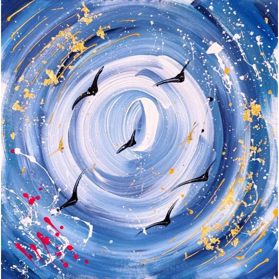 Soyut Mavi Ufuk Yağlı Boya Tablosu