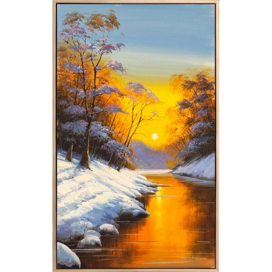 Kış Gün Batımı Yağlı Boya Tablosu