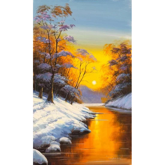 Kış Gün Batımı Yağlı Boya Tablosu