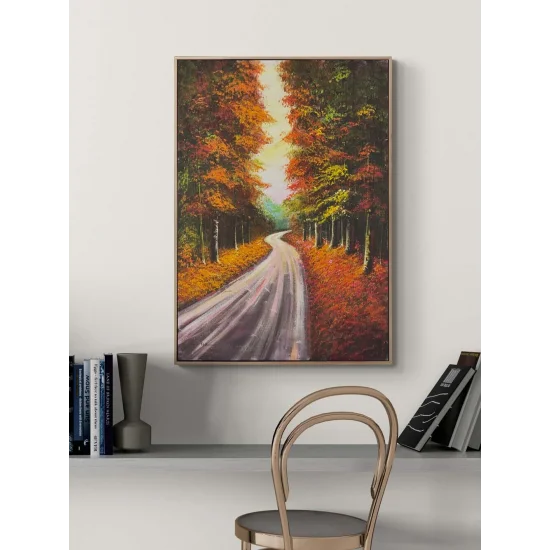 Sonbaharda Orman Yolu Yağlı Boya Tablosu