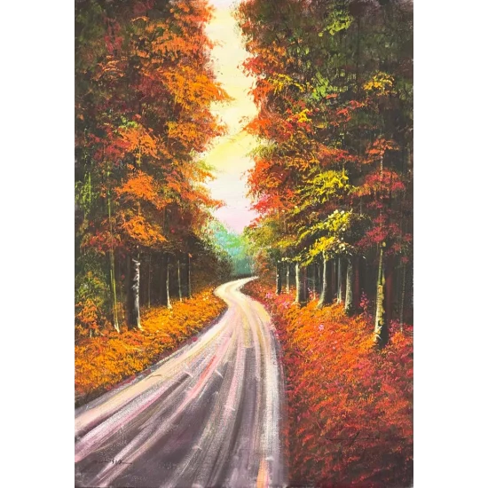 Sonbaharda Orman Yolu Yağlı Boya Tablosu