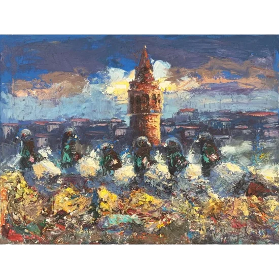 Galata’nın Güvercinleri Yağlı Boya Tablosu