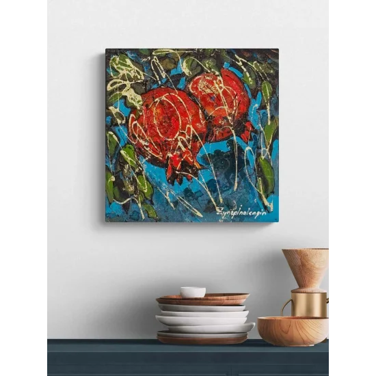 Turkuazda Nar Yağlı Boya Tablosu