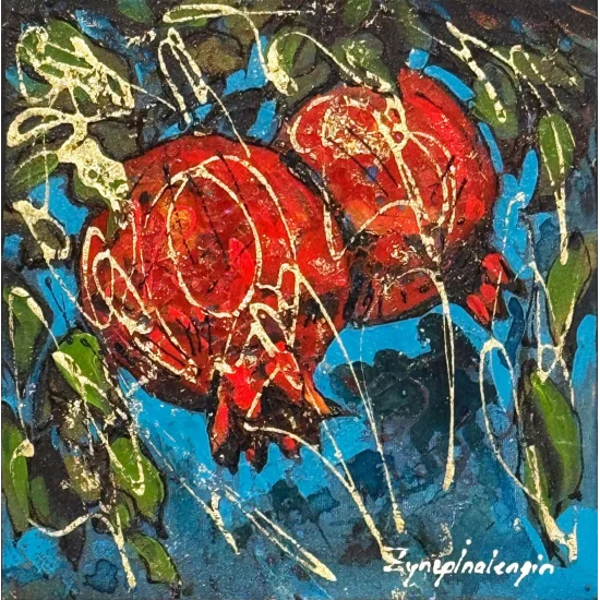 Turkuazda Nar Yağlı Boya Tablosu