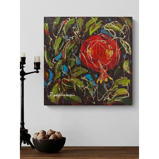 Altın İzli Narlar Yağlı Boya Tablosu