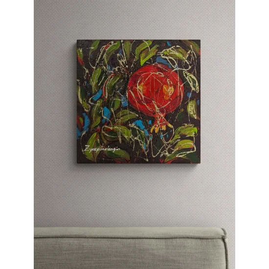 Altın İzli Narlar Yağlı Boya Tablosu