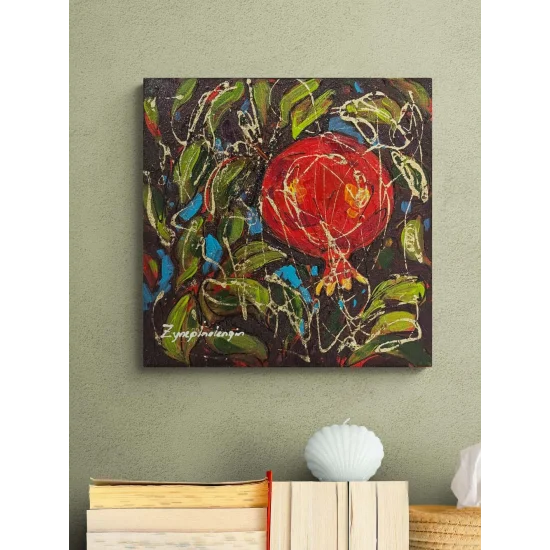 Altın İzli Narlar Yağlı Boya Tablosu