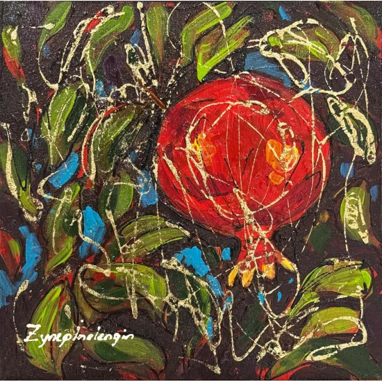 Altın İzli Narlar Yağlı Boya Tablosu