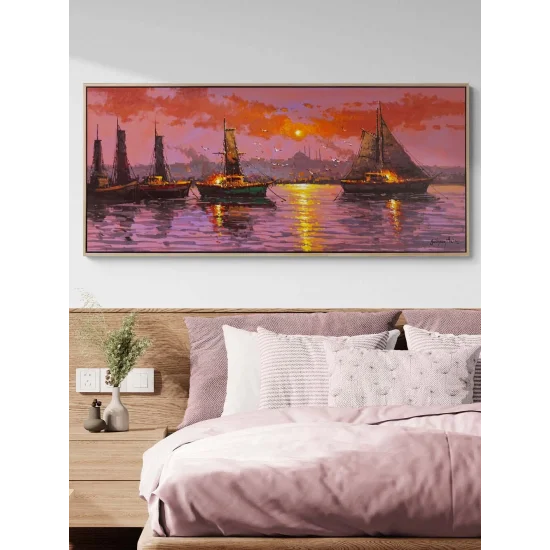 İstanbul Boğazında Tekneler Yağlı Boya Tablosu