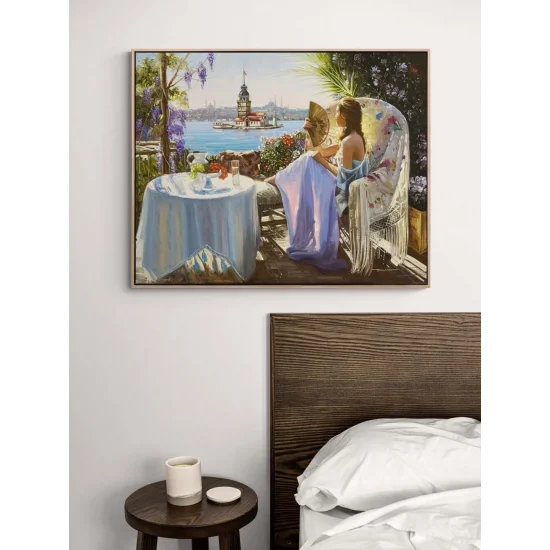 Kız Kulesi Açılan Balkon Yağlı Boya Tablosu