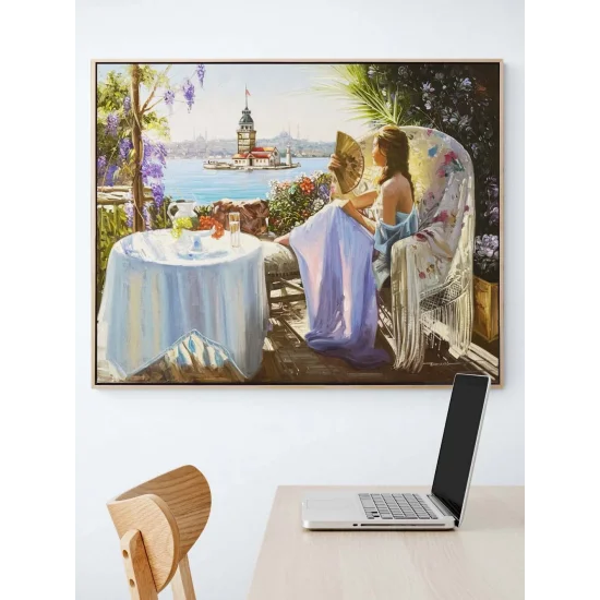 Kız Kulesi Açılan Balkon Yağlı Boya Tablosu