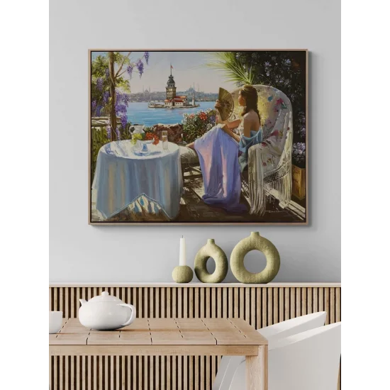 Kız Kulesi Açılan Balkon Yağlı Boya Tablosu