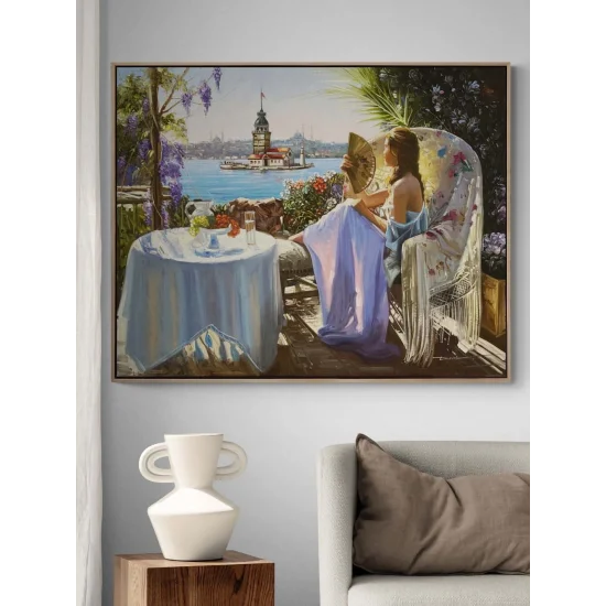 Kız Kulesi Açılan Balkon Yağlı Boya Tablosu