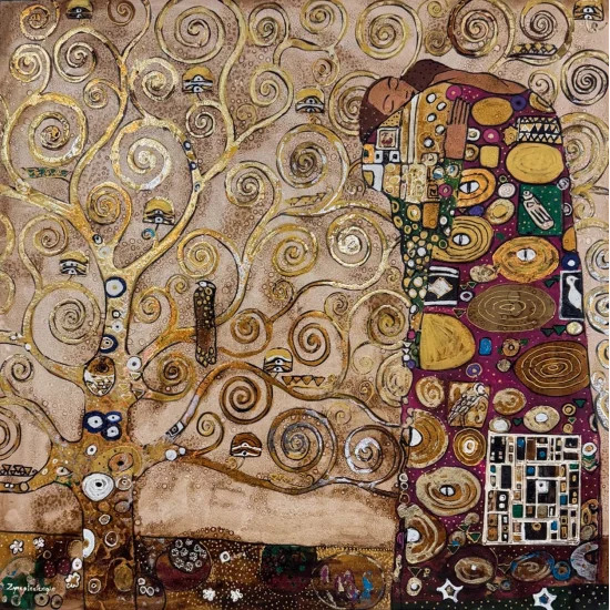 Altın Hayat Ağacı Yağlı Boya Tablosu