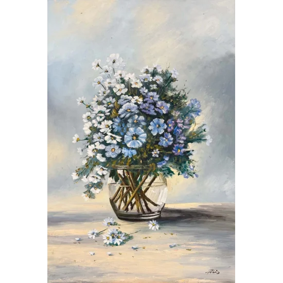 Cam Vazoda Papatyalar Yağlı Boya Tablosu