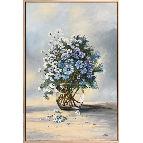 Cam Vazoda Papatyalar Yağlı Boya Tablosu
