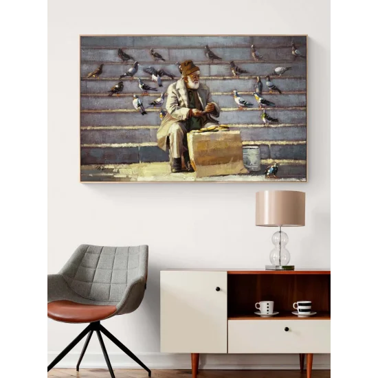 Güvercinlerin Dostu Yağlı Boya Tablosu