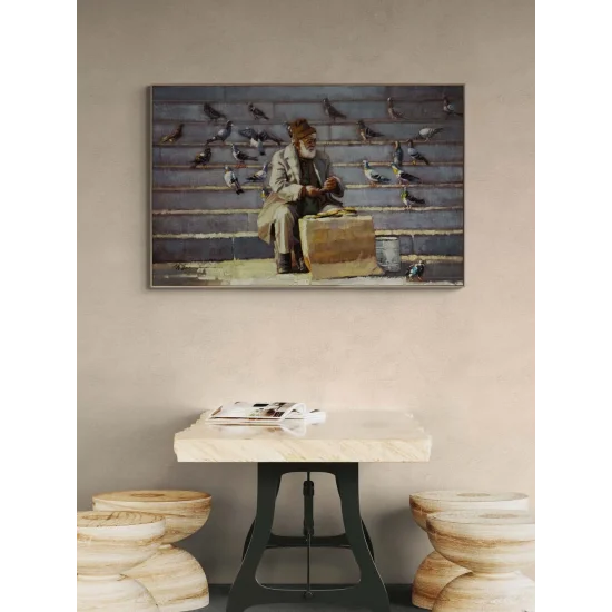 Güvercinlerin Dostu Yağlı Boya Tablosu