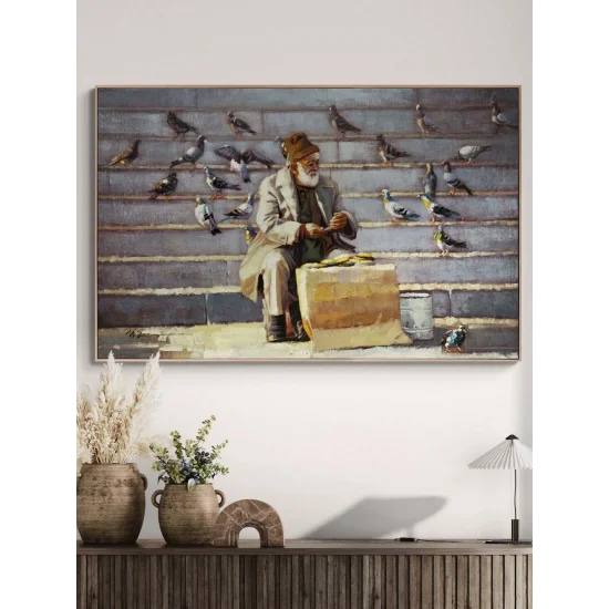 Güvercinlerin Dostu Yağlı Boya Tablosu