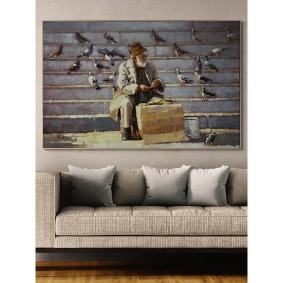 Güvercinlerin Dostu Yağlı Boya Tablosu